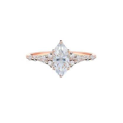 1 CT Marquise Shaped Cluster Pave Moissanite Diamond Engagement Ring