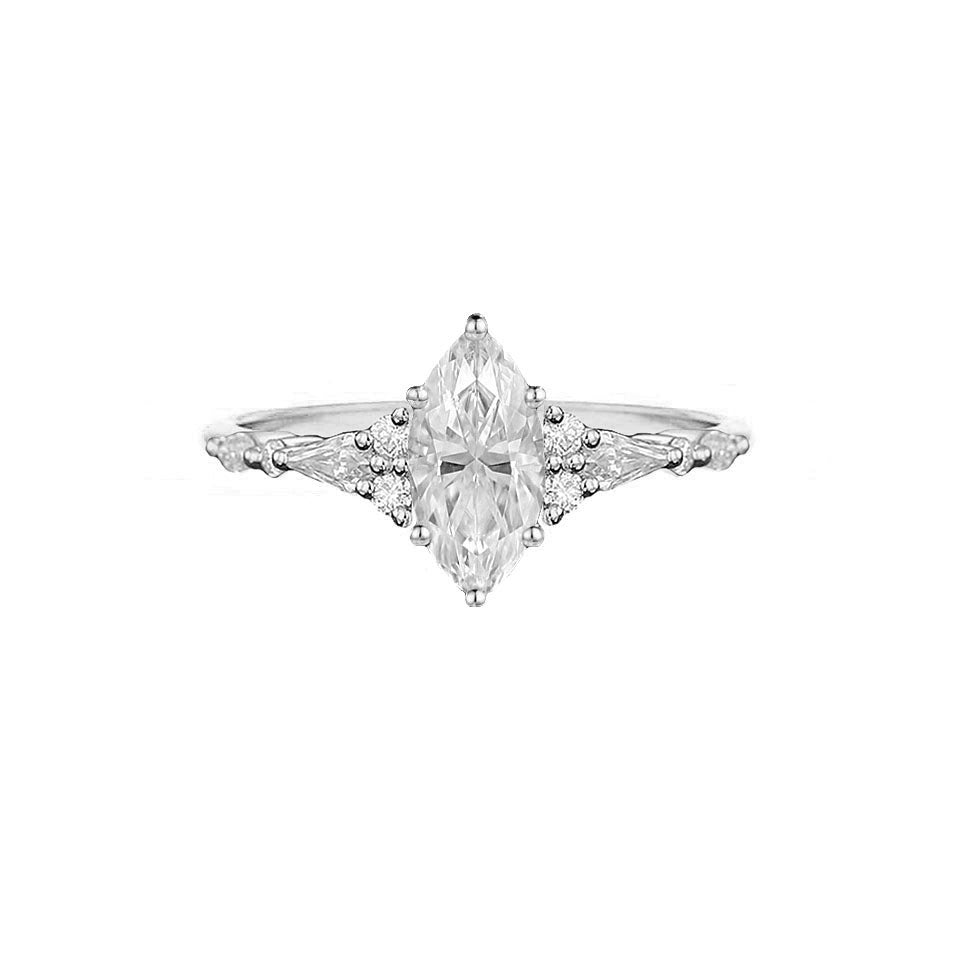 1 CT Marquise Shaped Cluster Pave Moissanite Diamond Engagement Ring