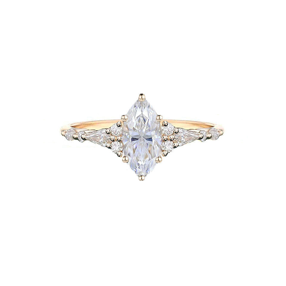 1 CT Marquise Shaped Cluster Pave Moissanite Diamond Engagement Ring