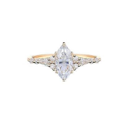 1 CT Marquise Shaped Cluster Pave Moissanite Diamond Engagement Ring