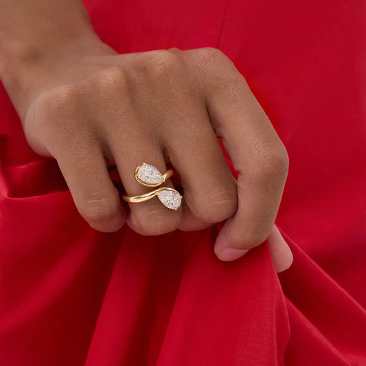 Timeless 2.4 CT Pear Cut Toi Et Moi Styled Moissanite Diamond Engagement Ring