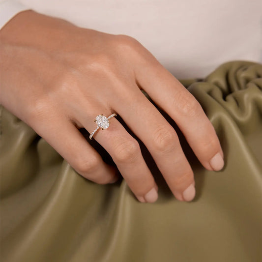 Timeless 1.2 CT Oval Cut Pave Styled Setting Moissanite Diamond Engagement Ring