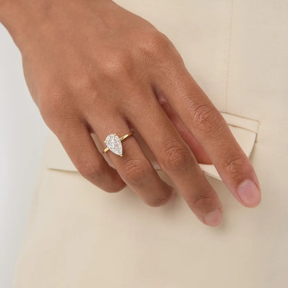 Timeless 2 CT Pear Cut Hidden Halo Moissanite Diamond Engagement Ring