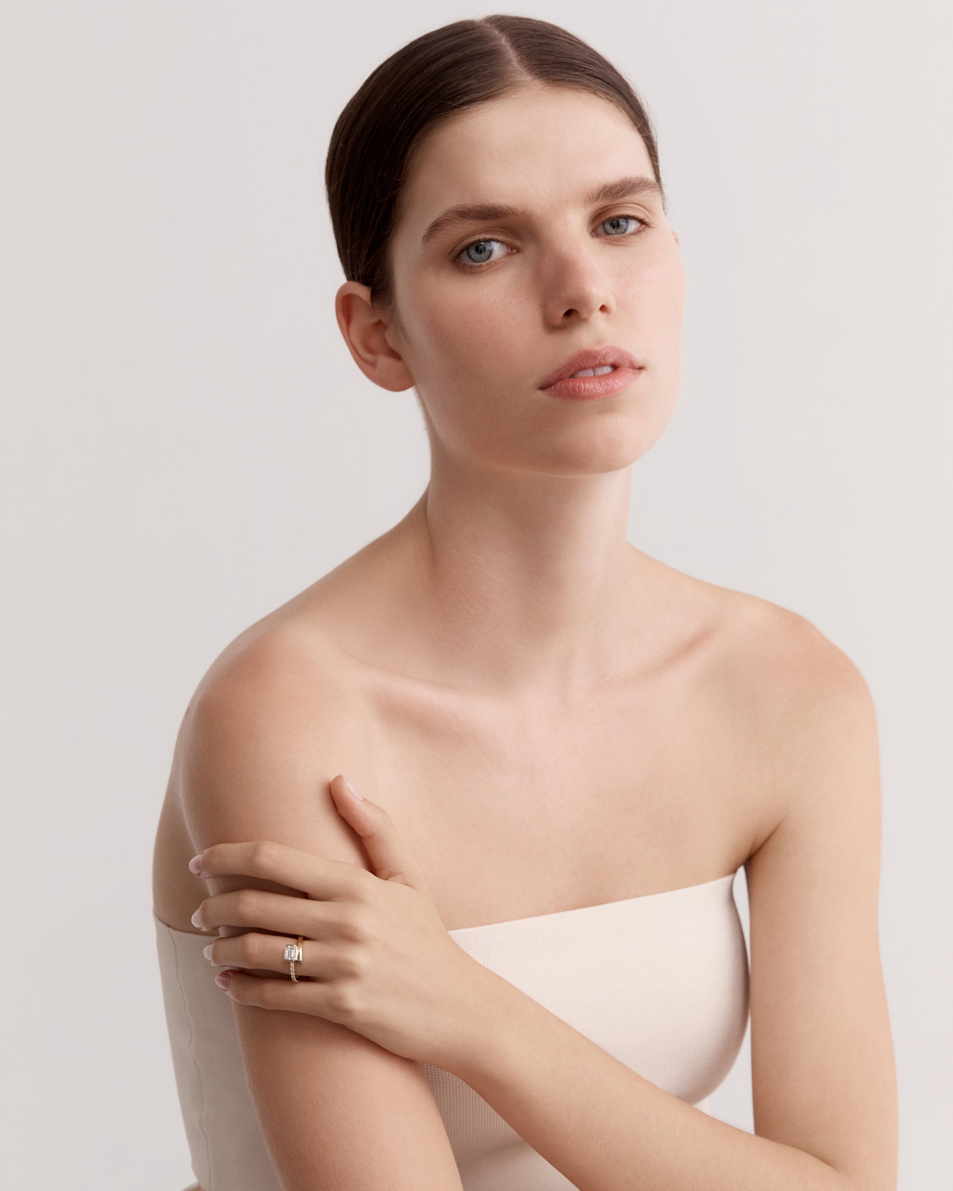 Marquise Shaped Three Stone Lab Grown Diamond Engagement Ring