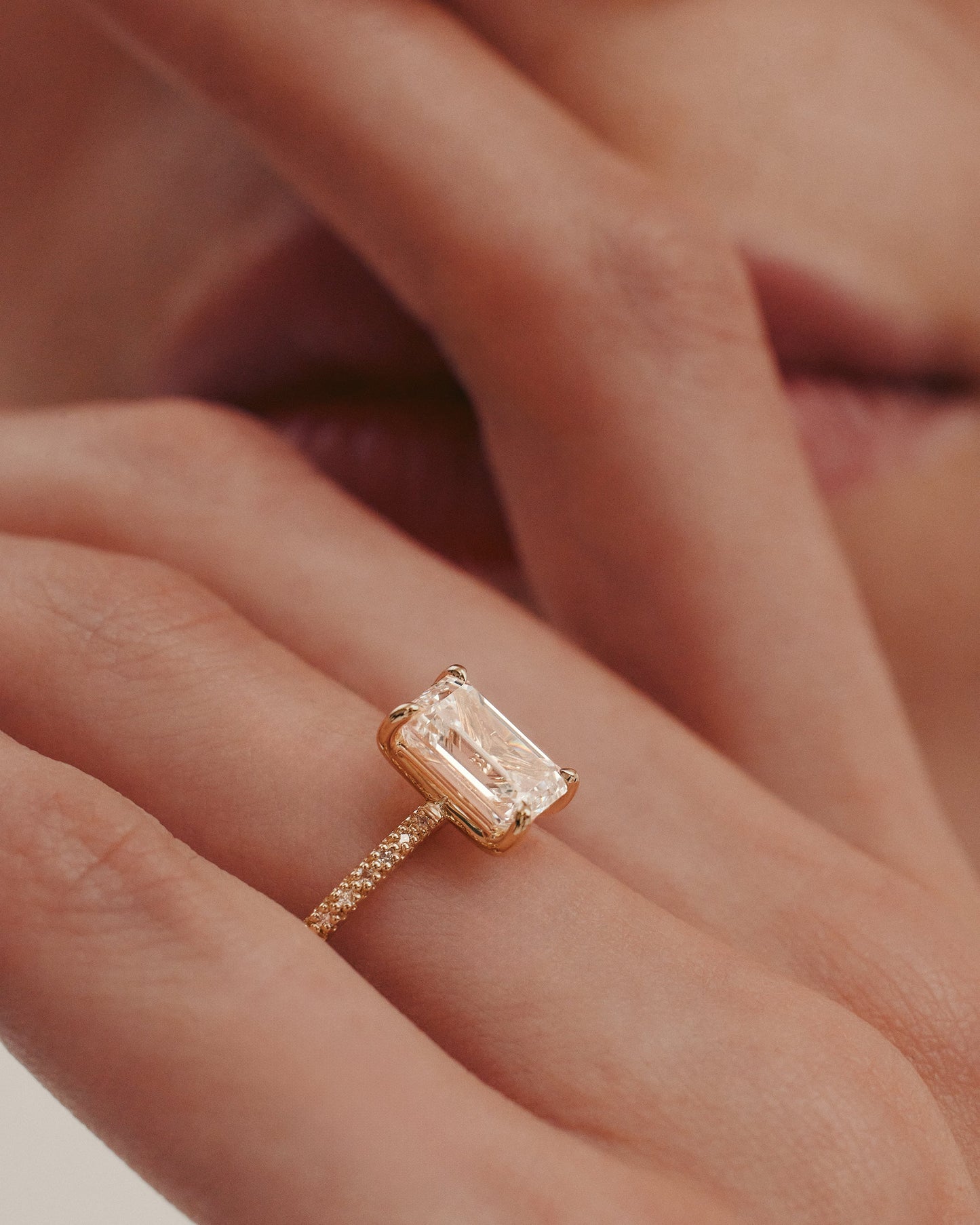 Marquise Shaped Three Stone Lab Grown Diamond Engagement Ring