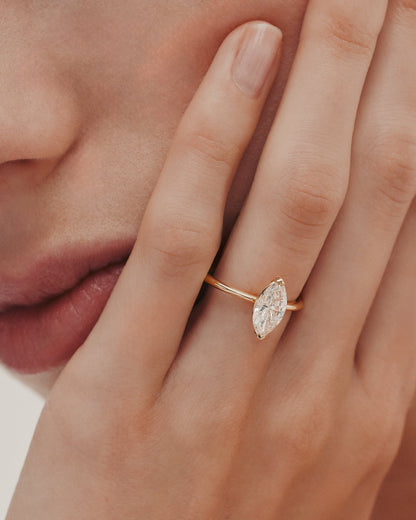 Marquise Shaped Three Stone Lab Grown Diamond Engagement Ring