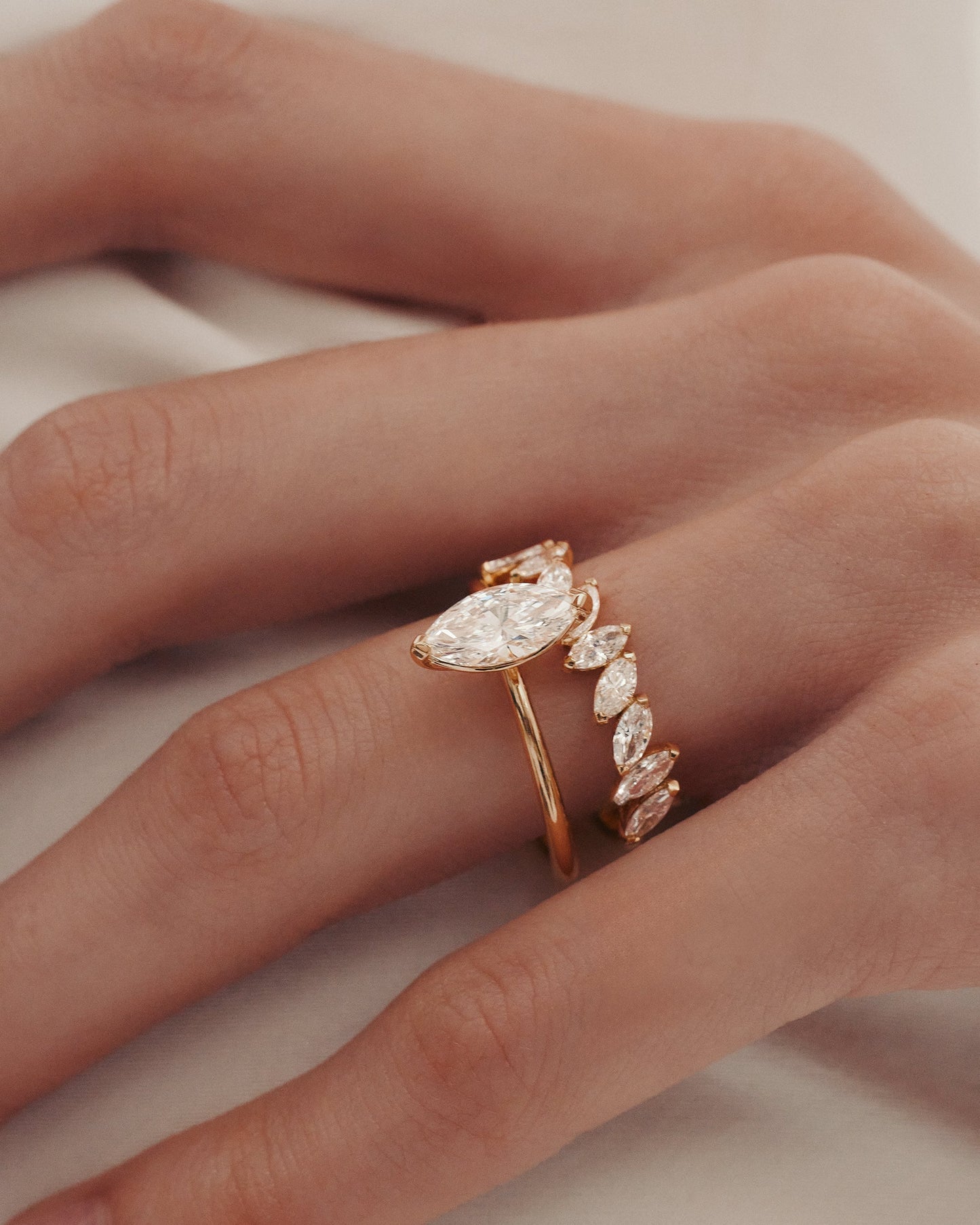 Marquise Shaped Three Stone Lab Grown Diamond Engagement Ring