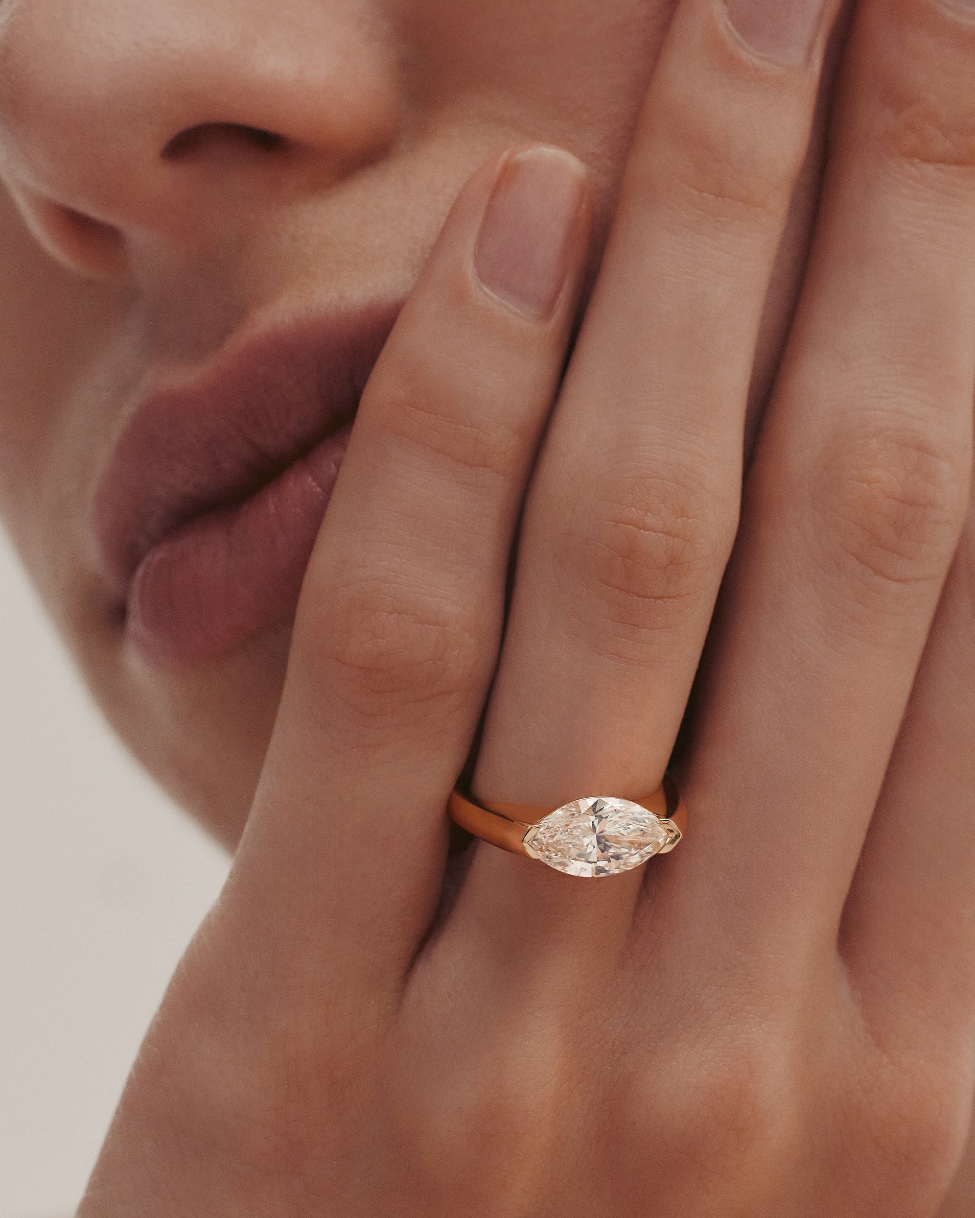 Marquise Shaped Three Stone Lab Grown Diamond Engagement Ring