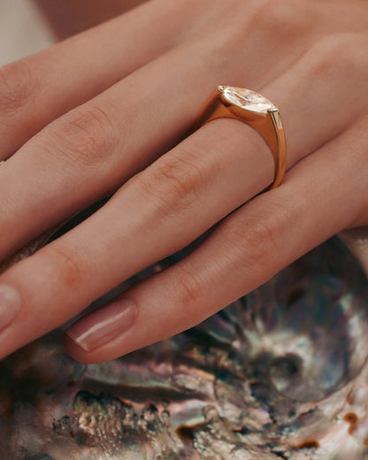 Marquise Shaped Three Stone Lab Grown Diamond Engagement Ring