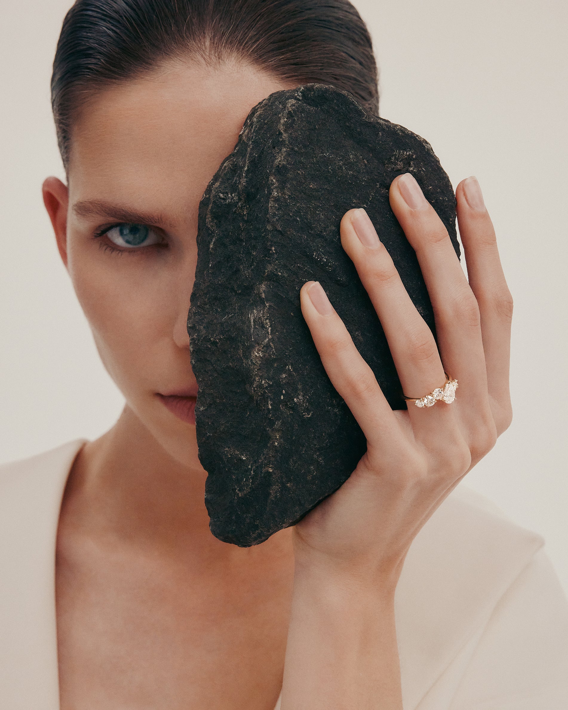 Marquise Shaped Three Stone Lab Grown Diamond Engagement Ring