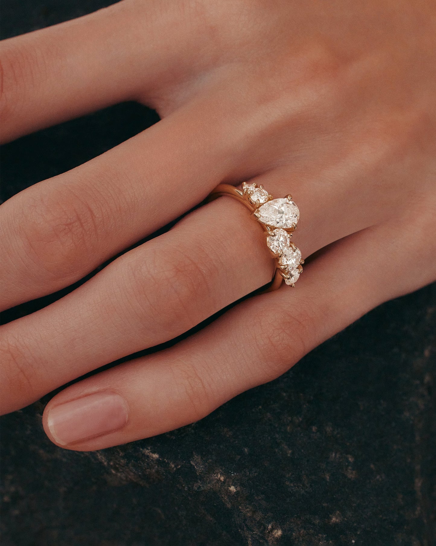 Marquise Shaped Three Stone Lab Grown Diamond Engagement Ring