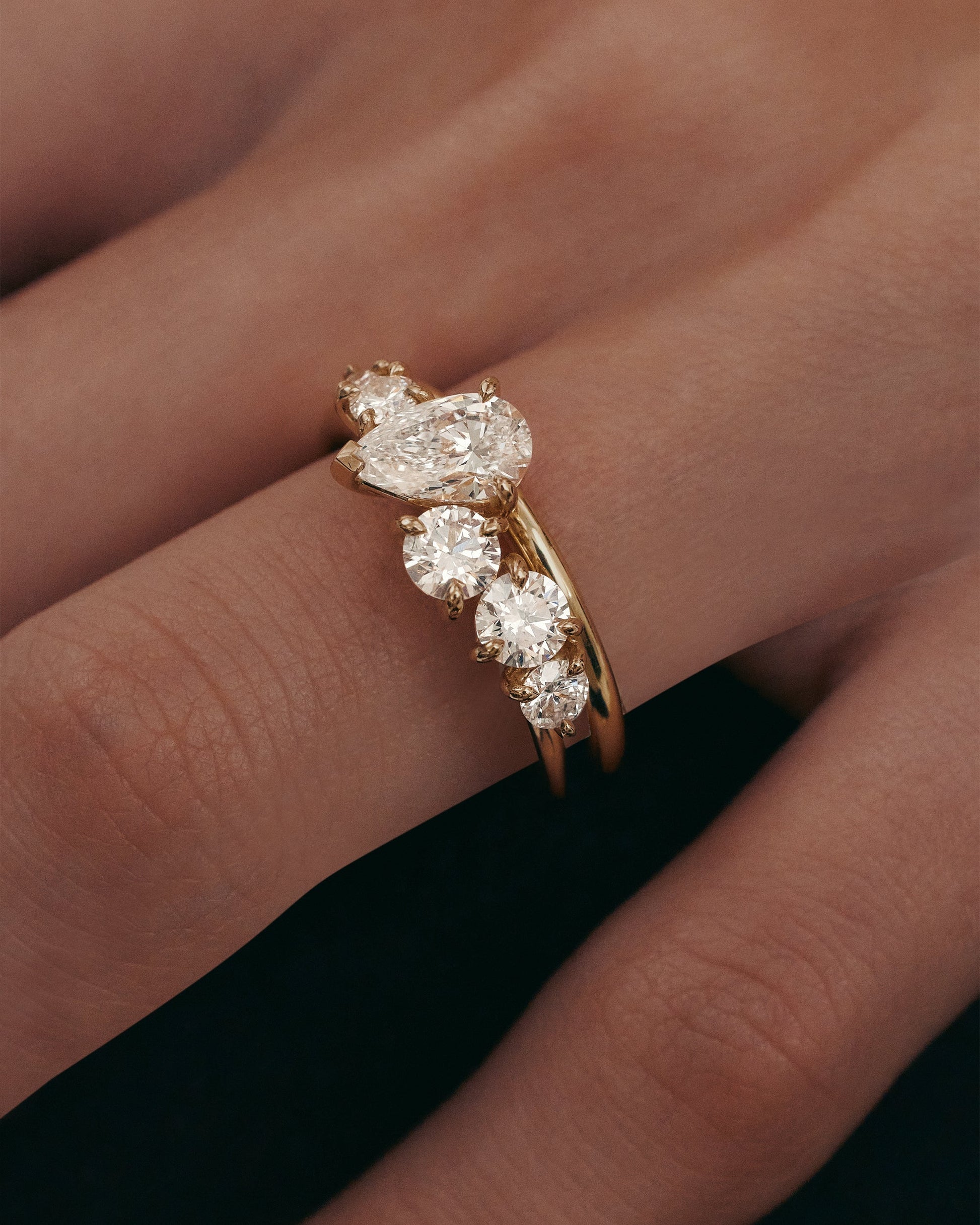 Marquise Shaped Three Stone Lab Grown Diamond Engagement Ring