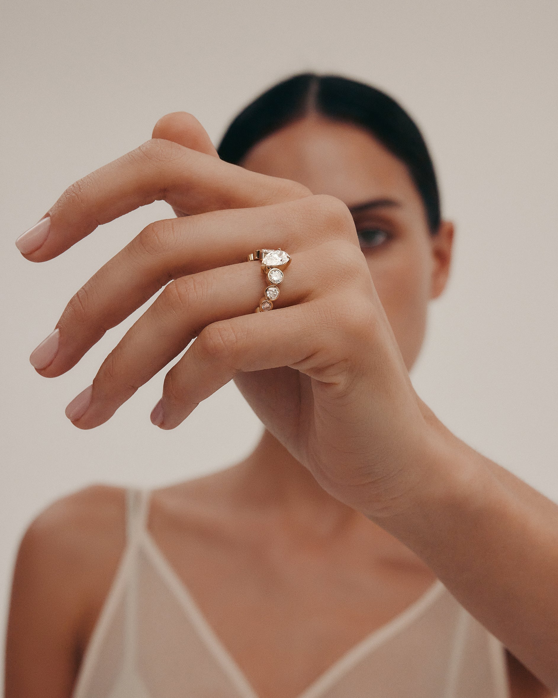 Marquise Shaped Three Stone Lab Grown Diamond Engagement Ring