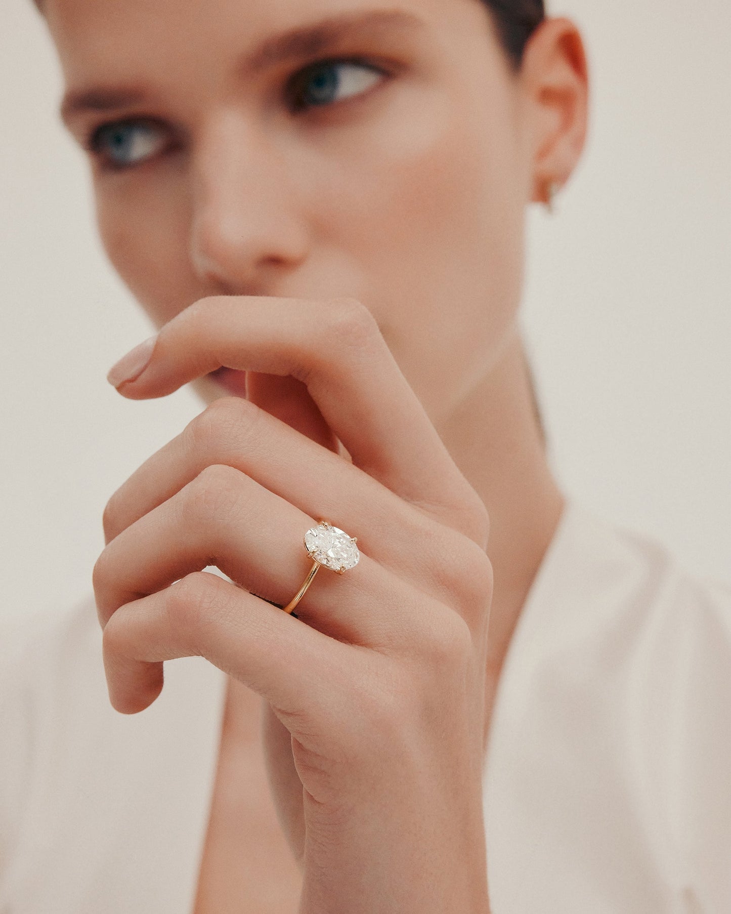 Marquise Shaped Three Stone Lab Grown Diamond Engagement Ring