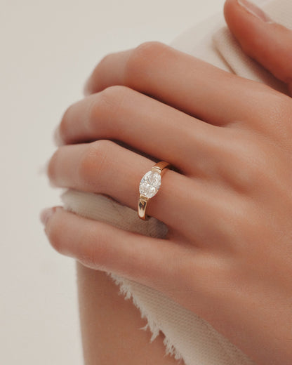 Marquise Shaped Three Stone Lab Grown Diamond Engagement Ring