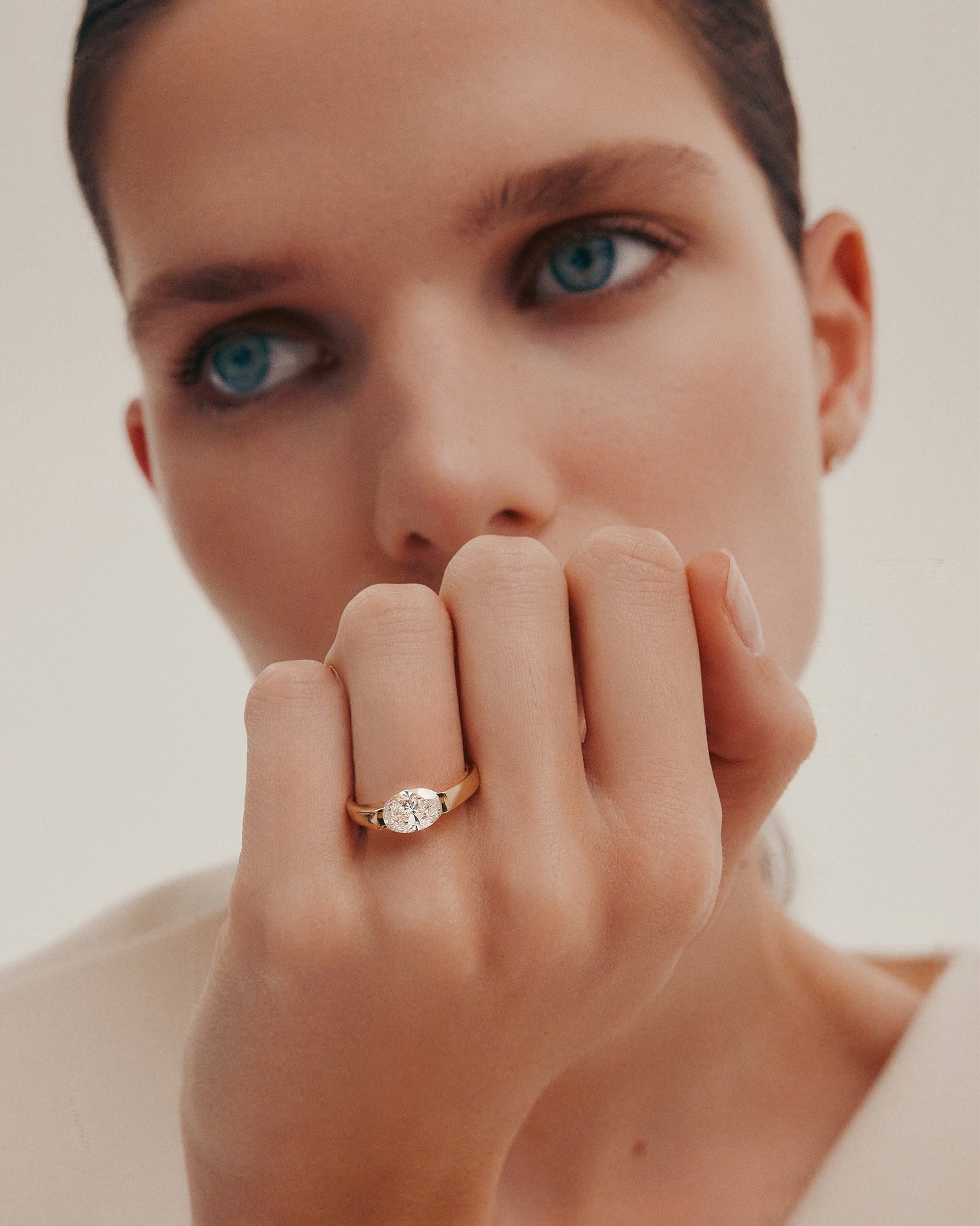 Marquise Shaped Three Stone Lab Grown Diamond Engagement Ring