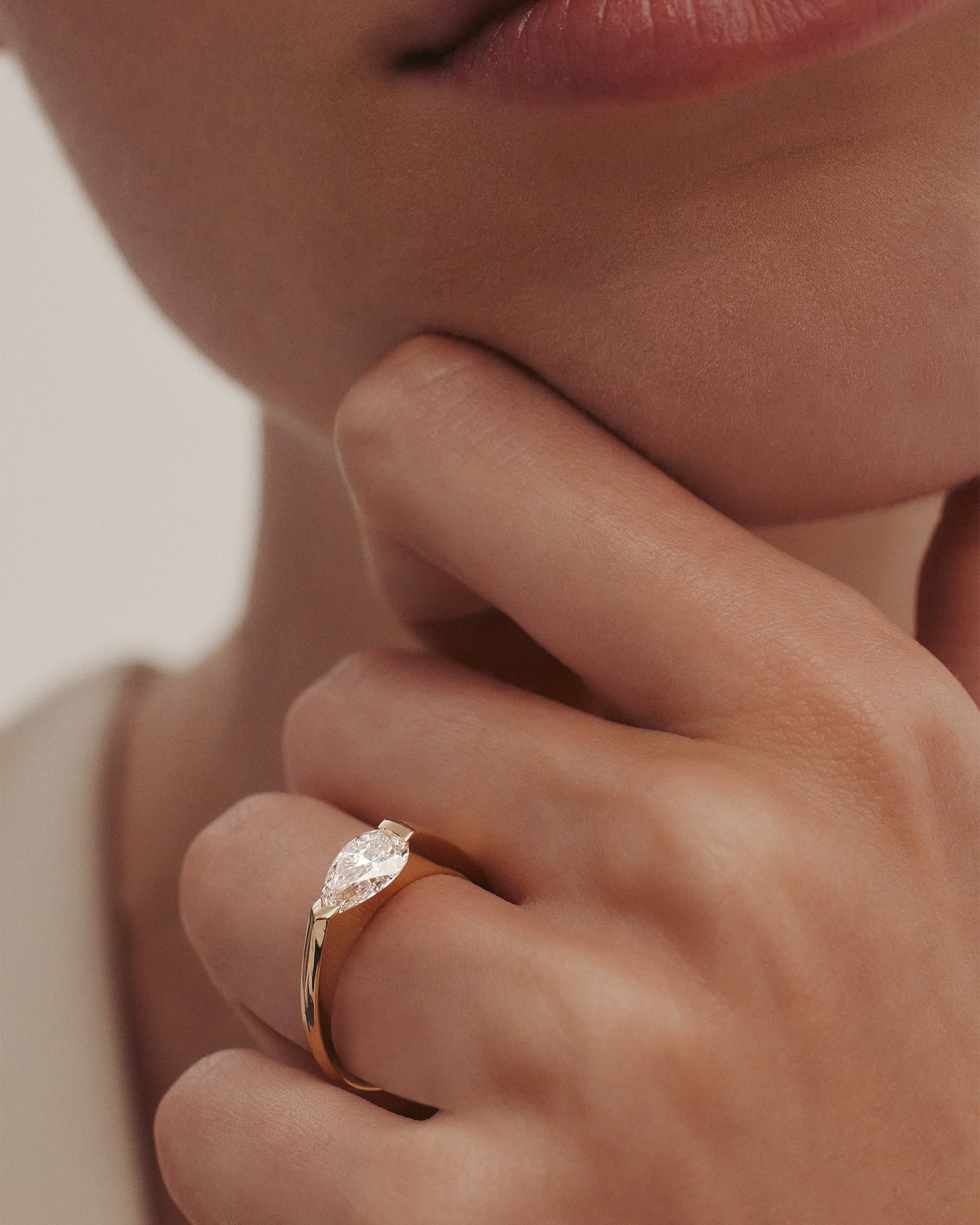 Marquise Shaped Three Stone Lab Grown Diamond Engagement Ring