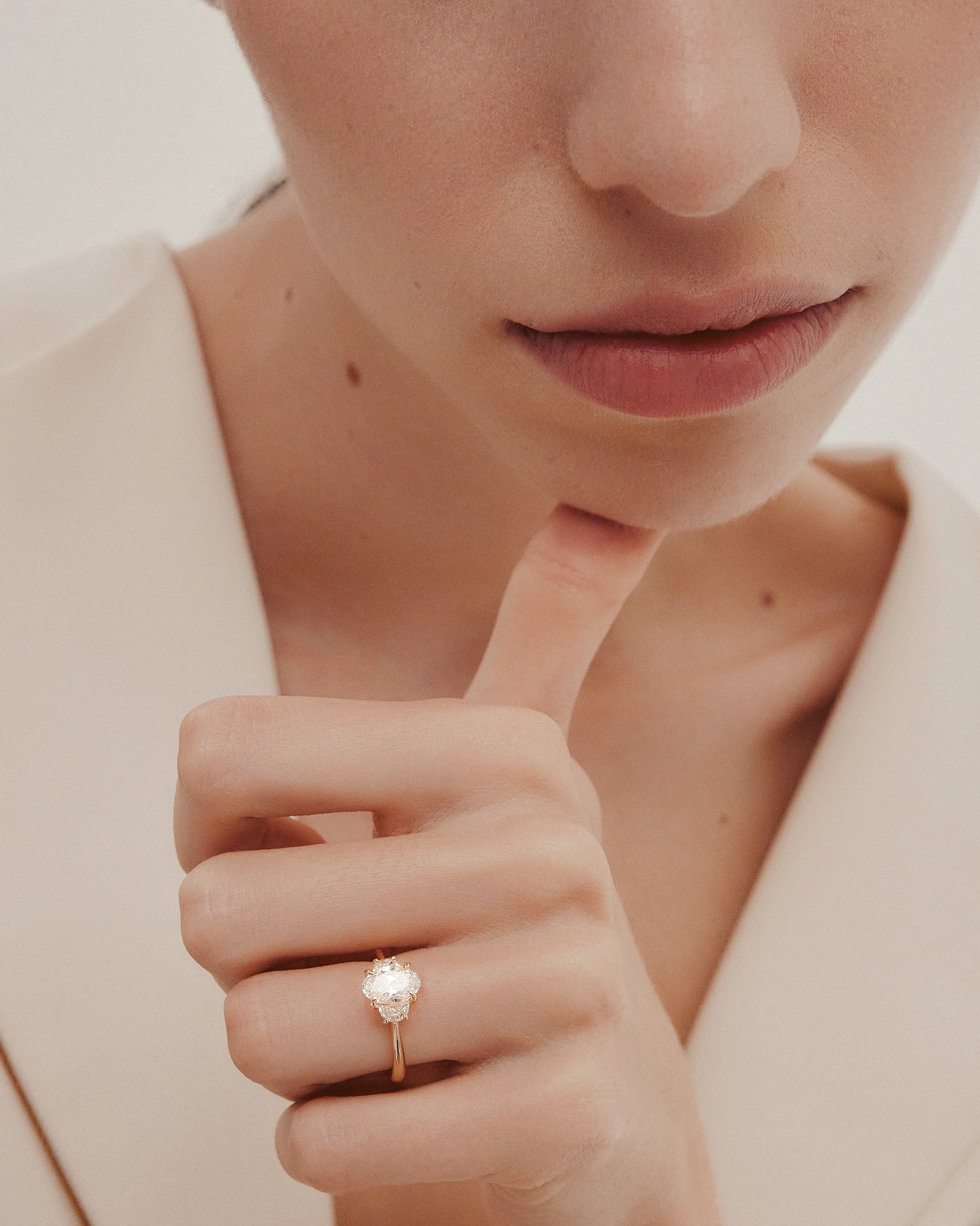 Marquise Shaped Three Stone Lab Grown Diamond Engagement Ring