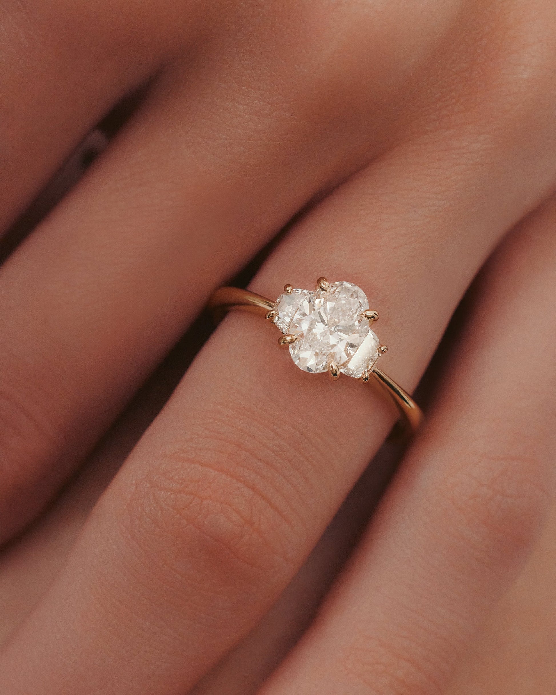 Marquise Shaped Three Stone Lab Grown Diamond Engagement Ring