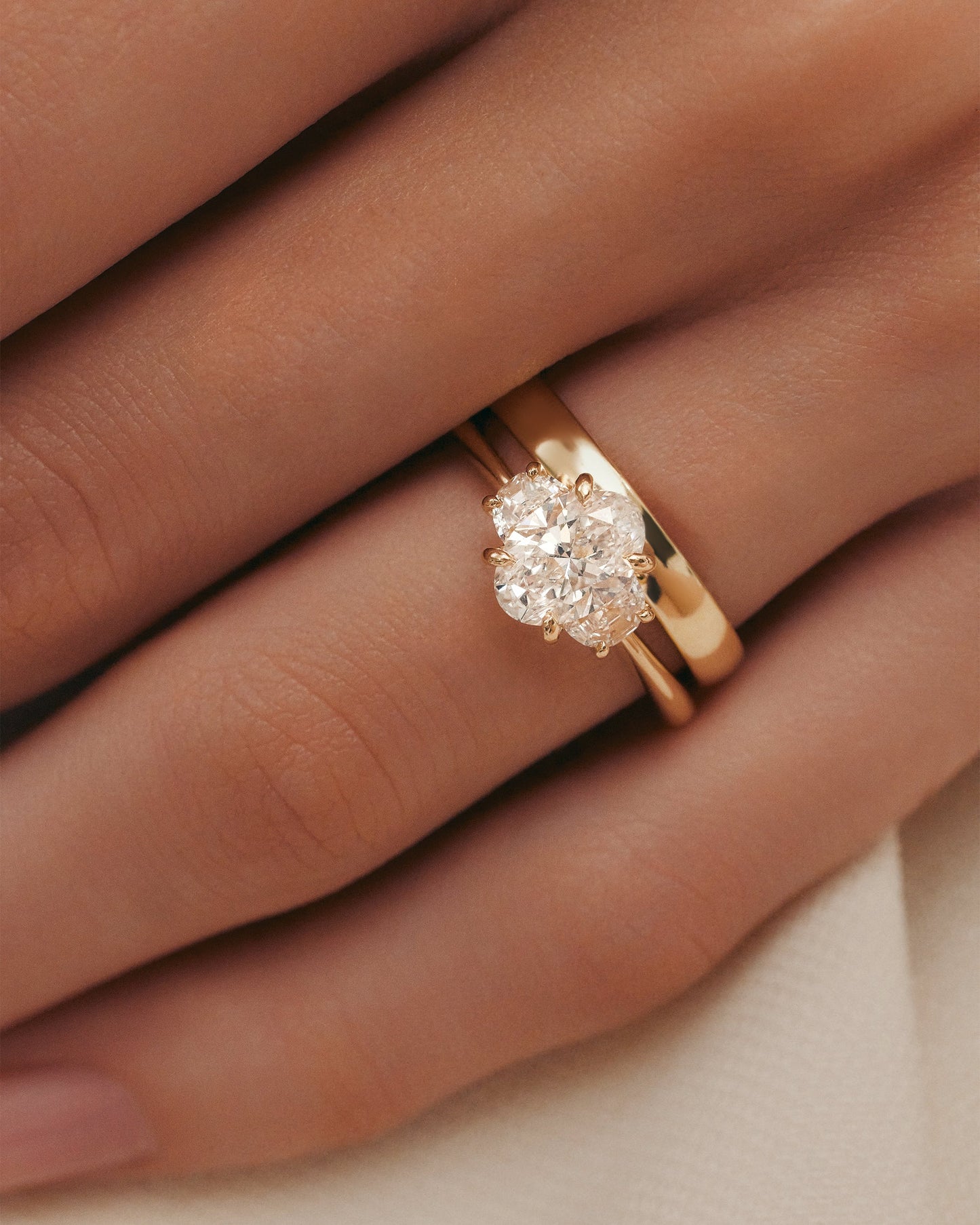 Marquise Shaped Three Stone Lab Grown Diamond Engagement Ring
