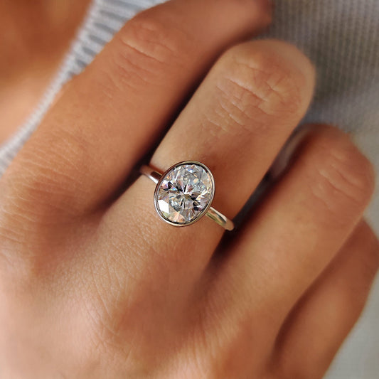Oval Bezel Engagement Ring In White Gold