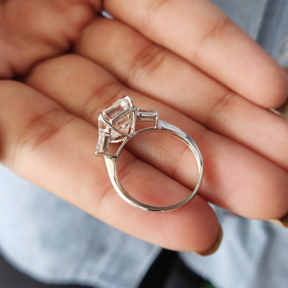Emerald Cut Moissanite Ring In 3 Stone Style