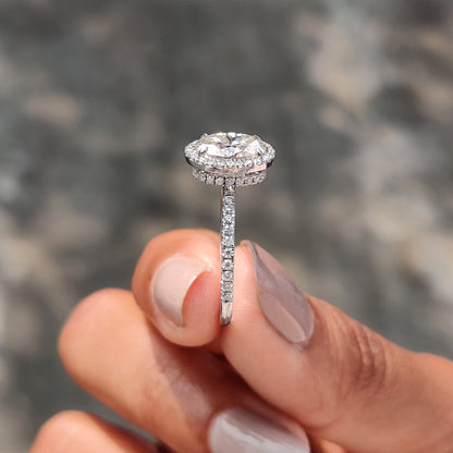 Oval Cut Hidden Halo Engagement Ring In White Gold