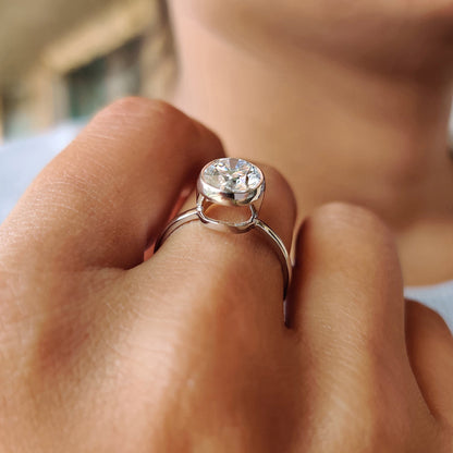 Oval Bezel Engagement Ring In White Gold