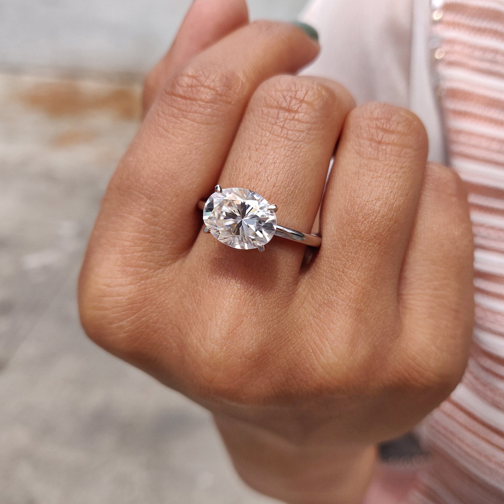 Oval Cut Moissanite Solitaire Engagement Ring