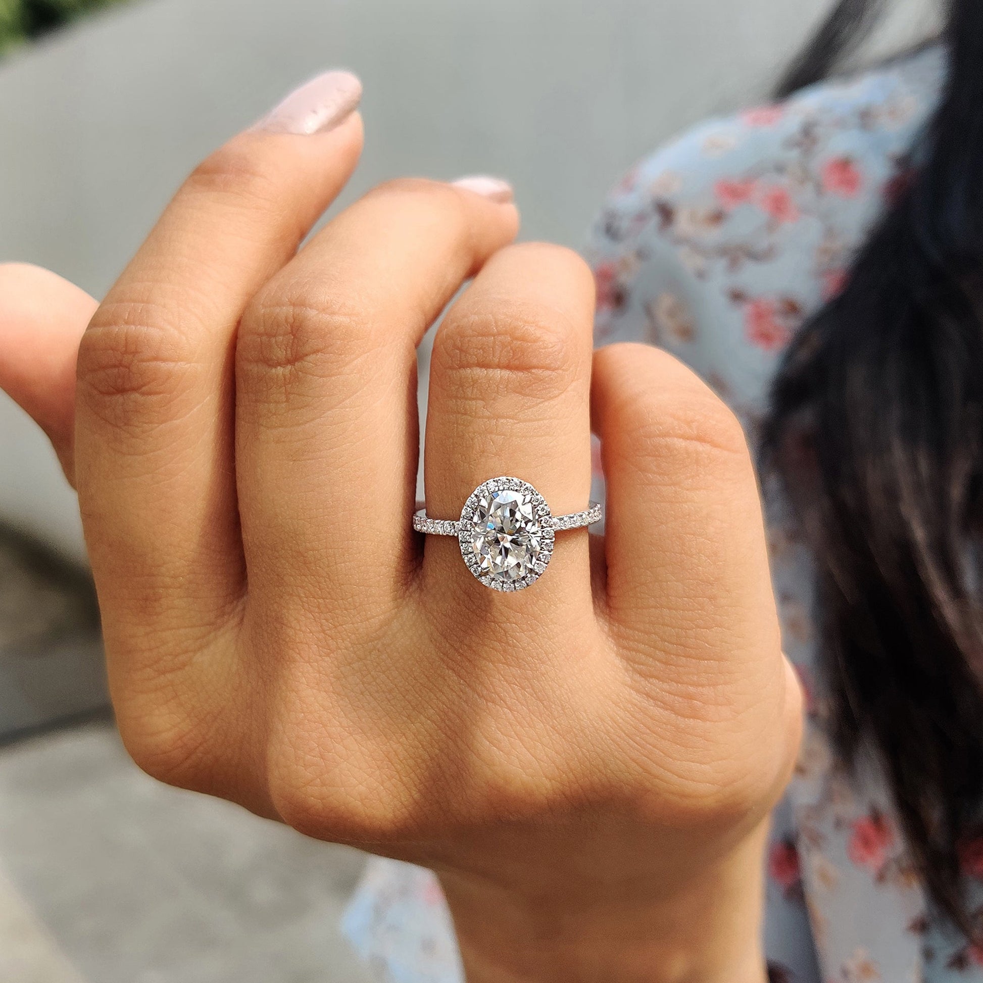 Oval Cut Hidden Halo Engagement Ring In White Gold