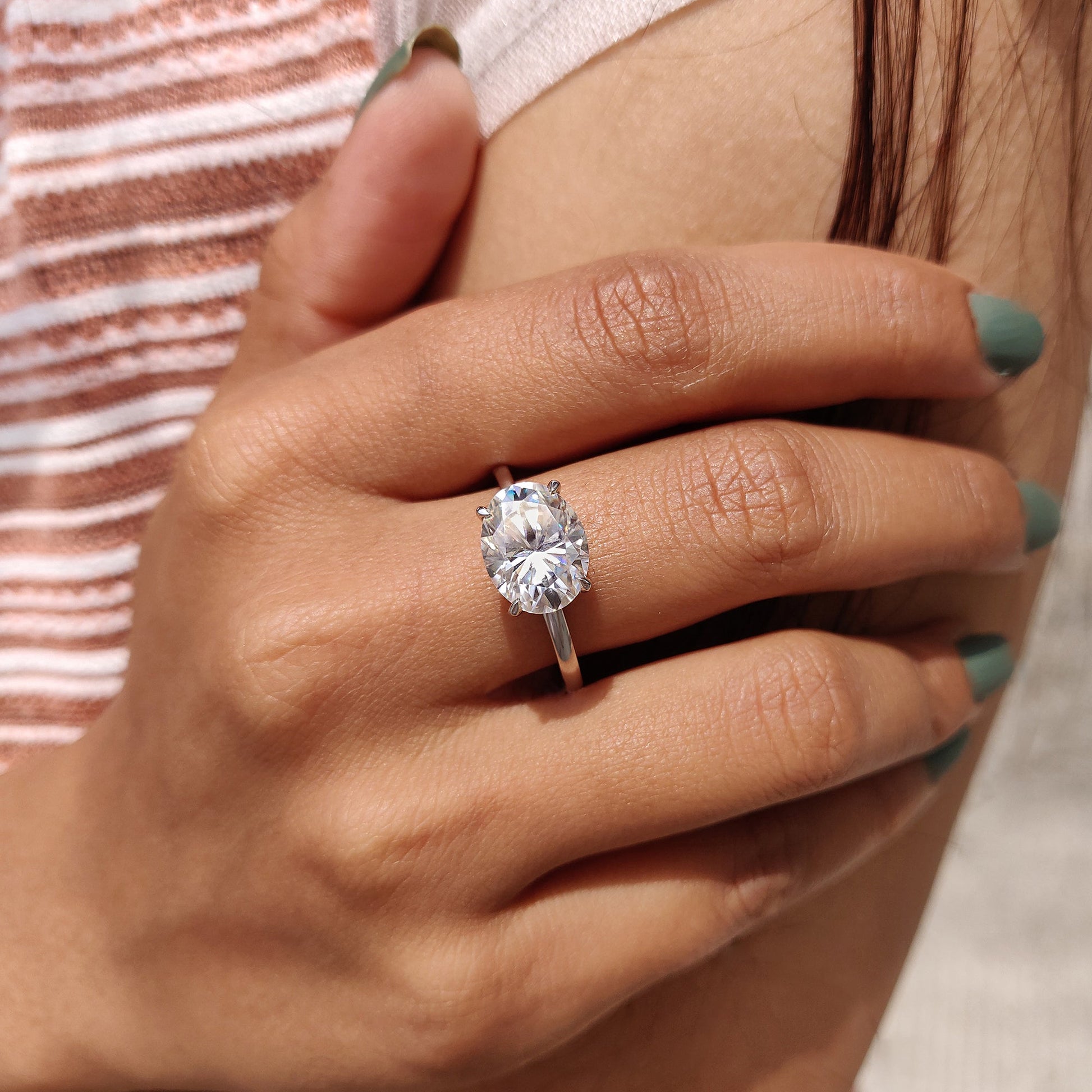 Oval Cut Moissanite Solitaire Engagement Ring