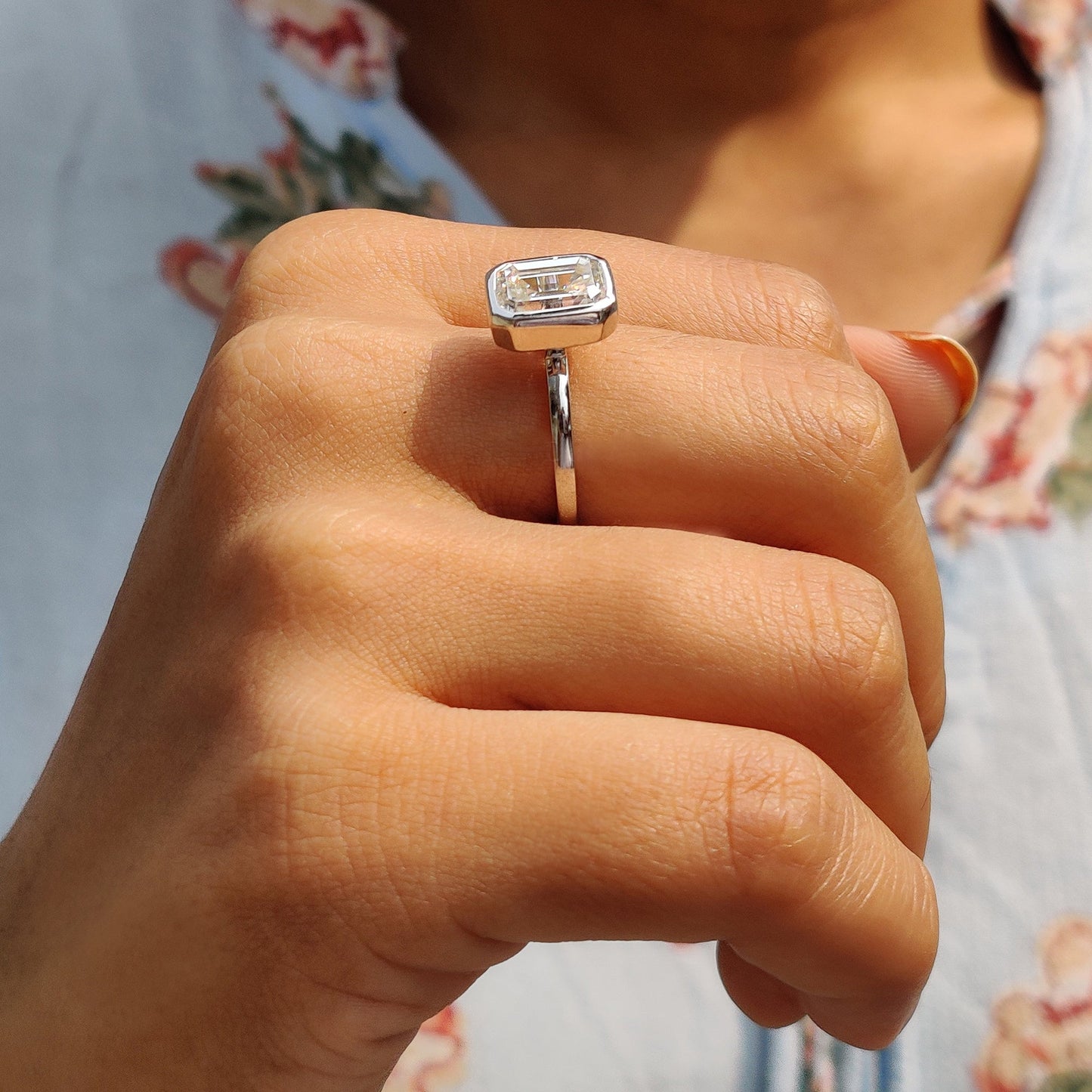 Emerald Engagement Ring With Bezel Setting