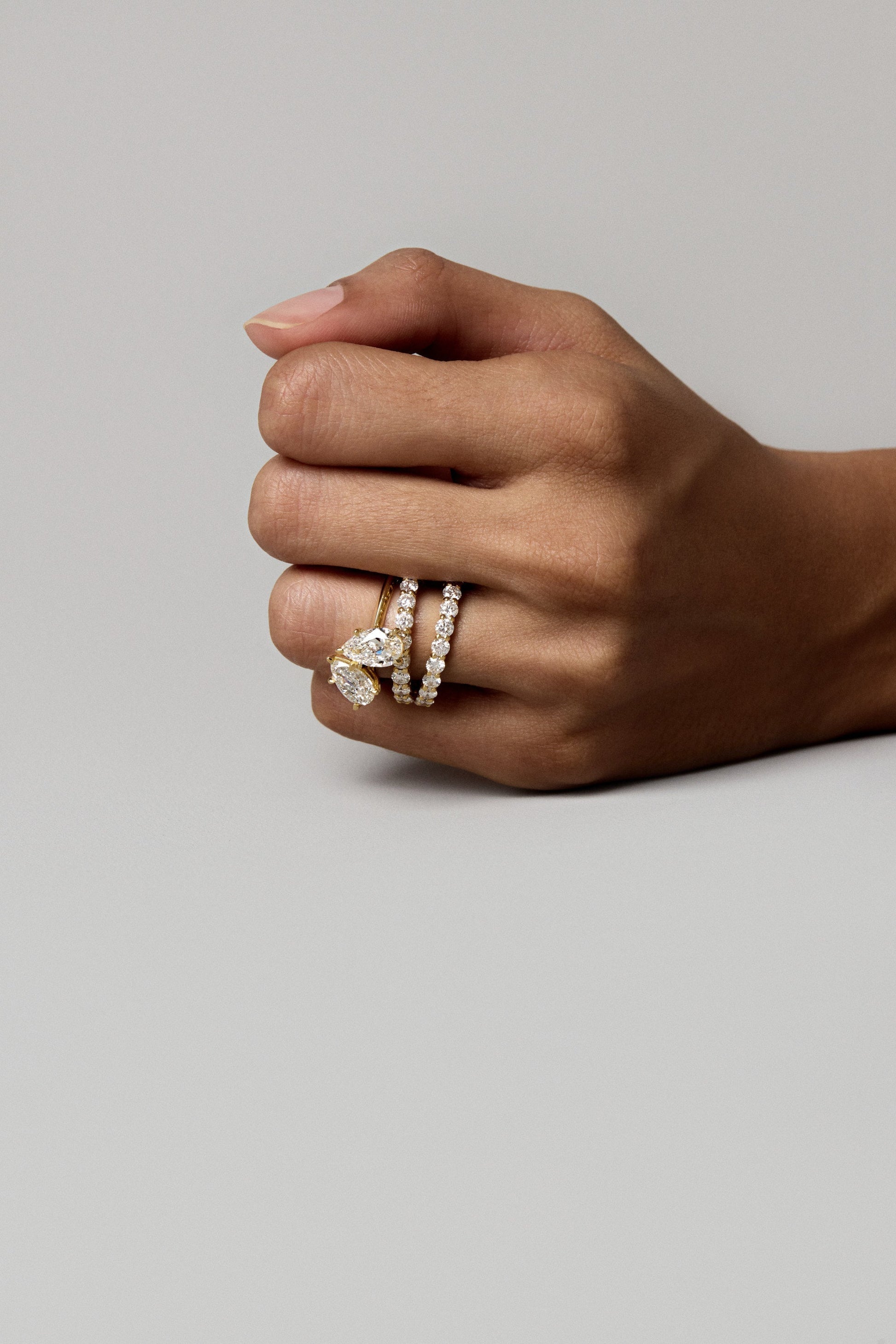 Marquise Shaped Three Stone Lab Grown Diamond Engagement Ring