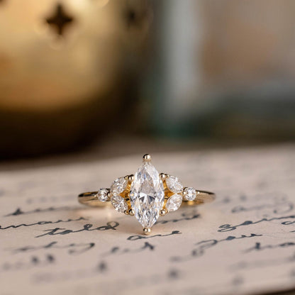 Marquise Shaped Three Stone Lab Grown Diamond Engagement Ring