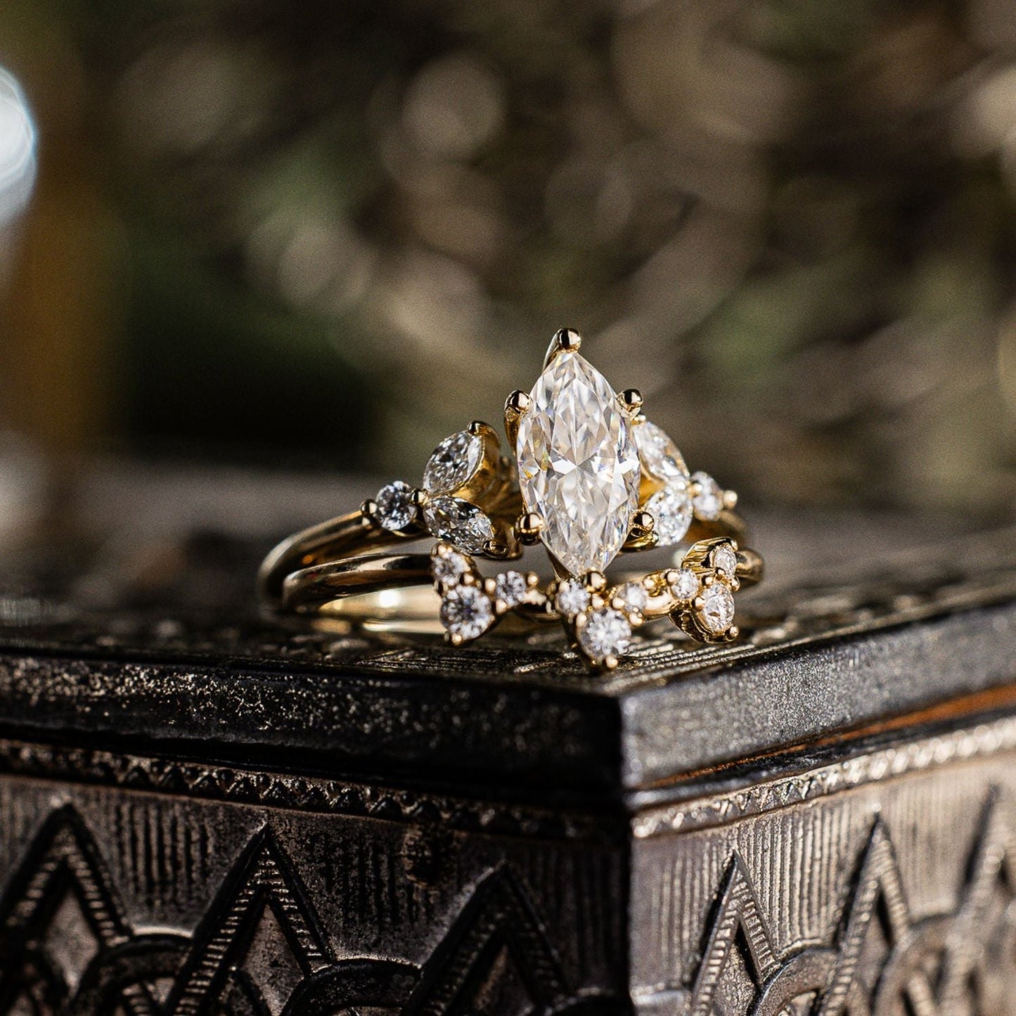 Marquise Shaped Three Stone Lab Grown Diamond Engagement Ring