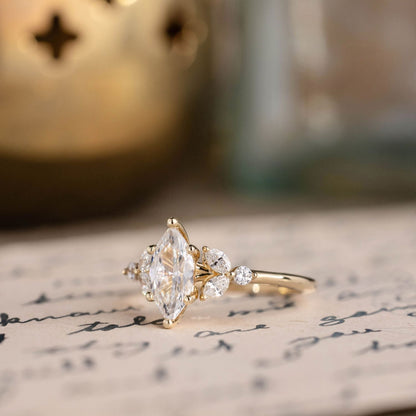 Marquise Shaped Three Stone Lab Grown Diamond Engagement Ring