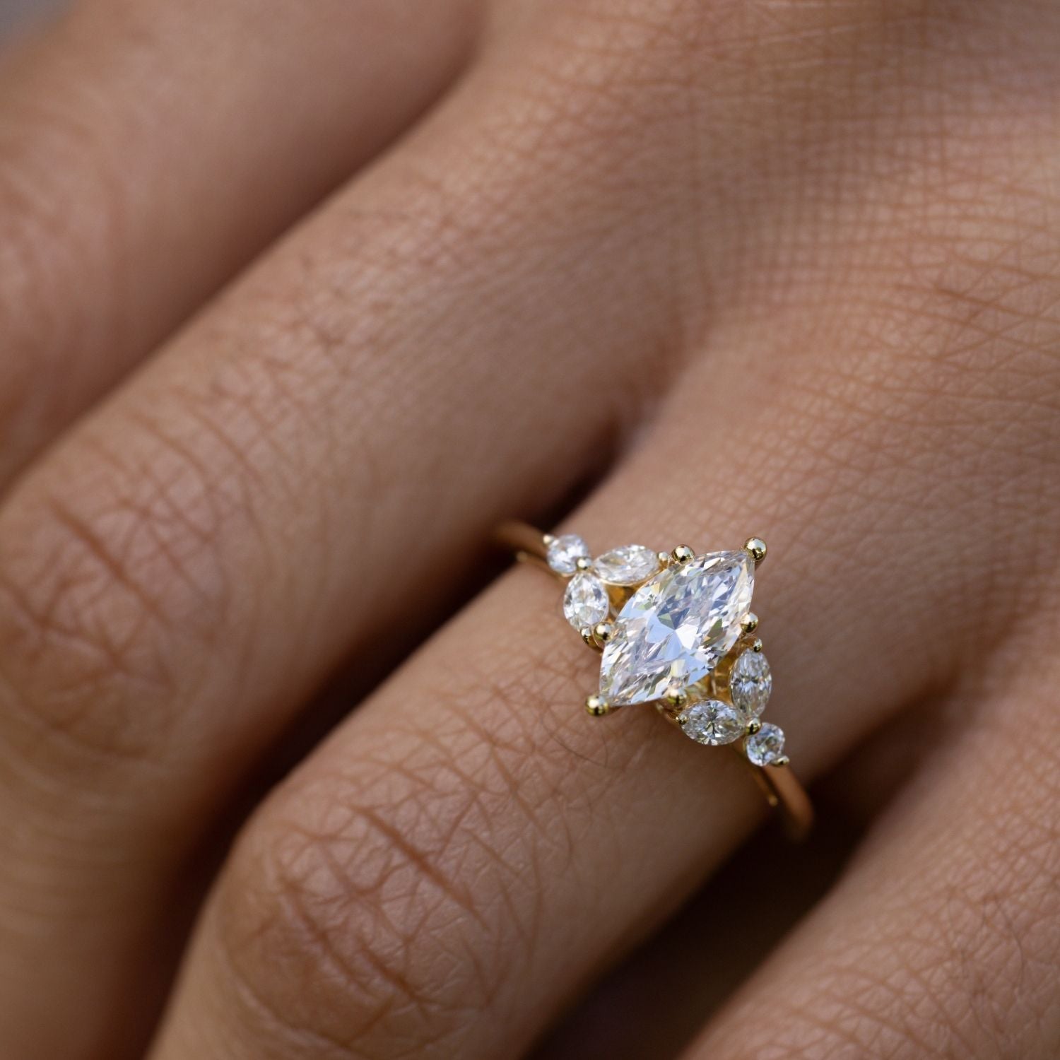 Marquise Shaped Three Stone Lab Grown Diamond Engagement Ring