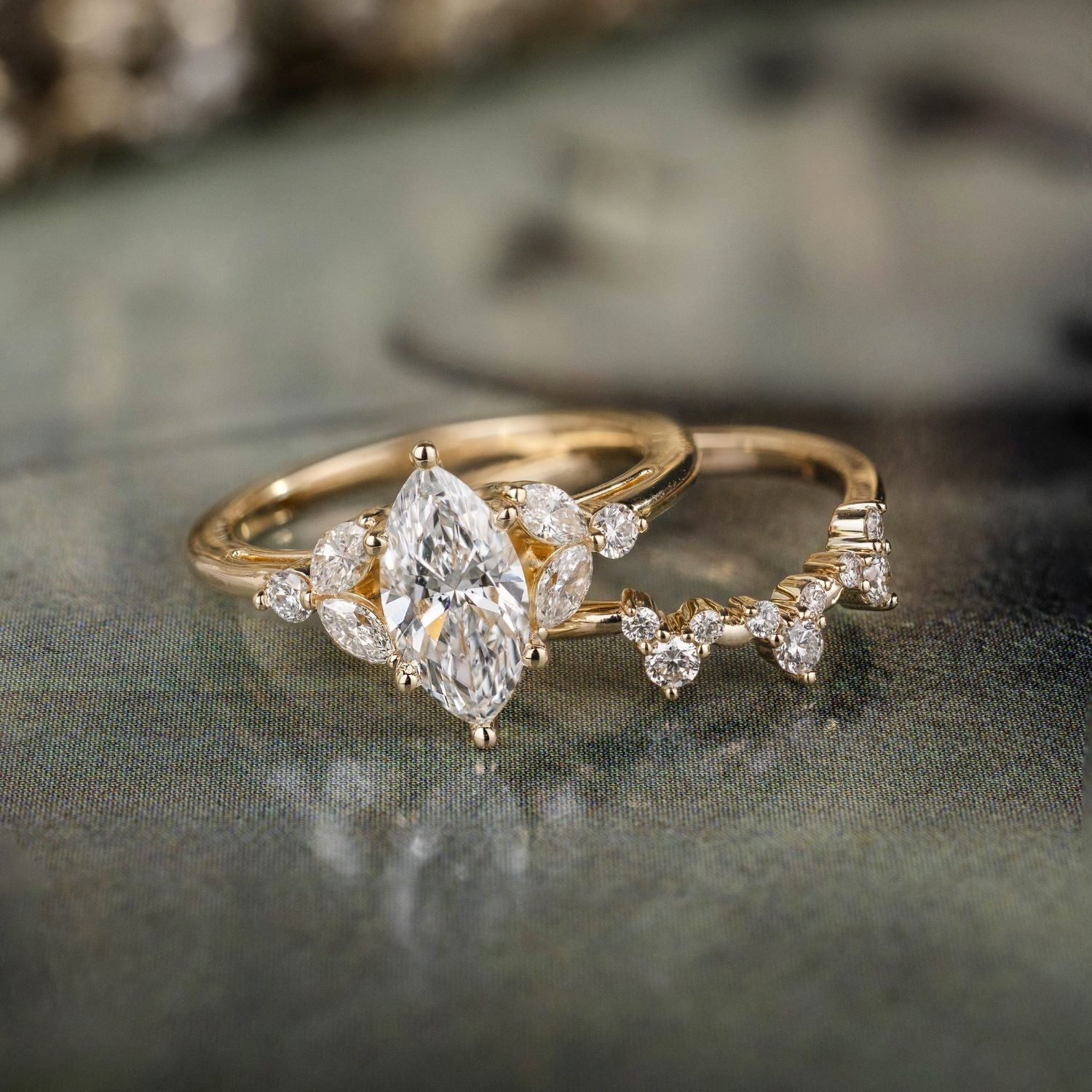 Marquise Shaped Three Stone Lab Grown Diamond Engagement Ring