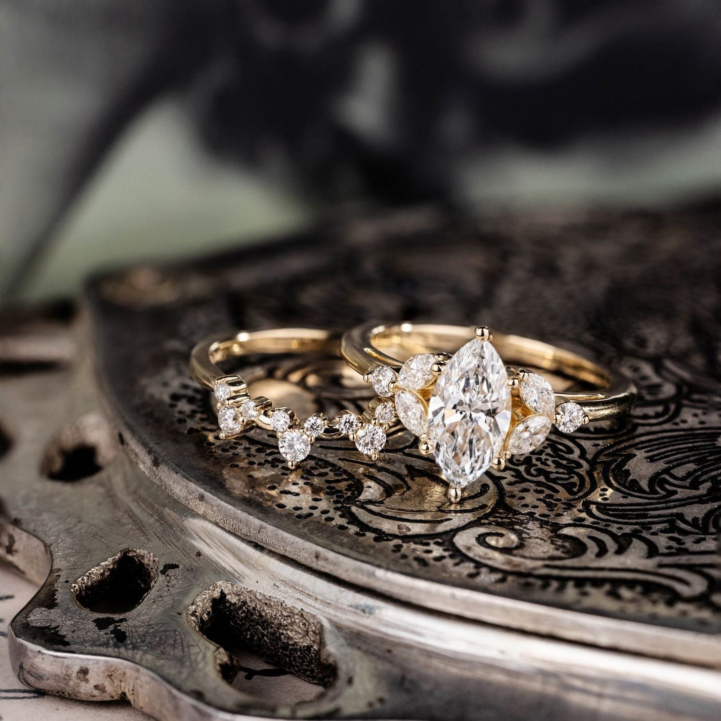 Marquise Shaped Three Stone Lab Grown Diamond Engagement Ring