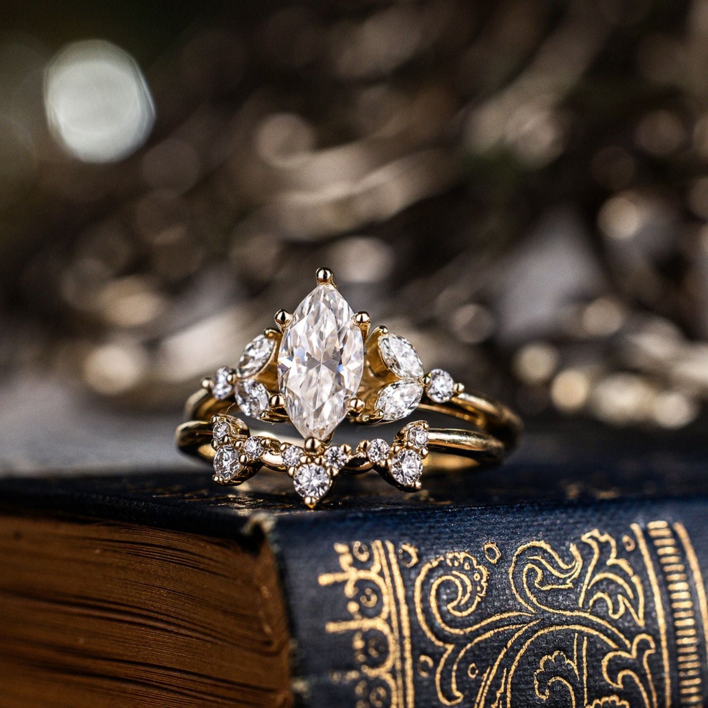 Marquise Shaped Three Stone Lab Grown Diamond Engagement Ring