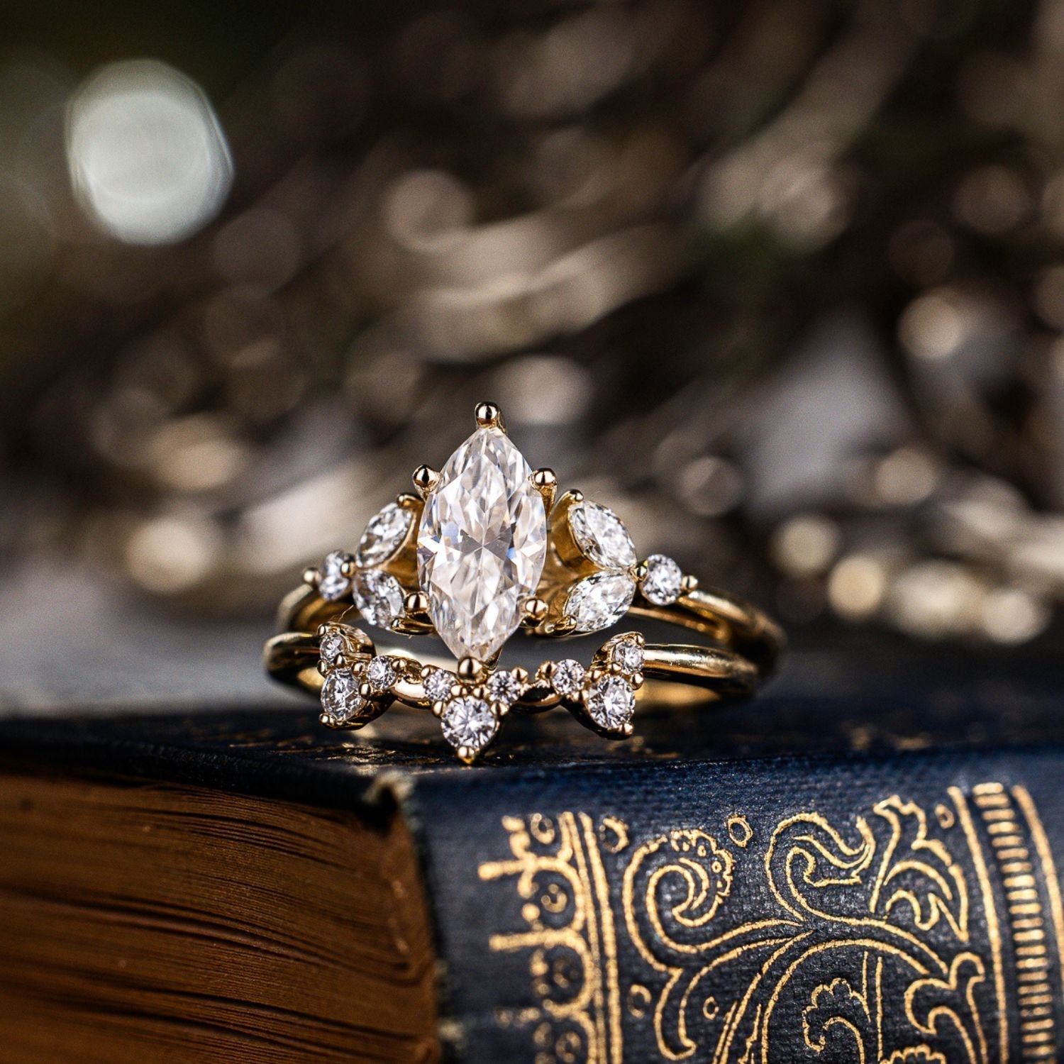 Marquise Shaped Three Stone Lab Grown Diamond Engagement Ring