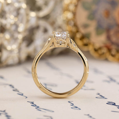 1 CT Round Shaped Vintage Inspired-Milgrain Moissanite Diamond Engagement Ring