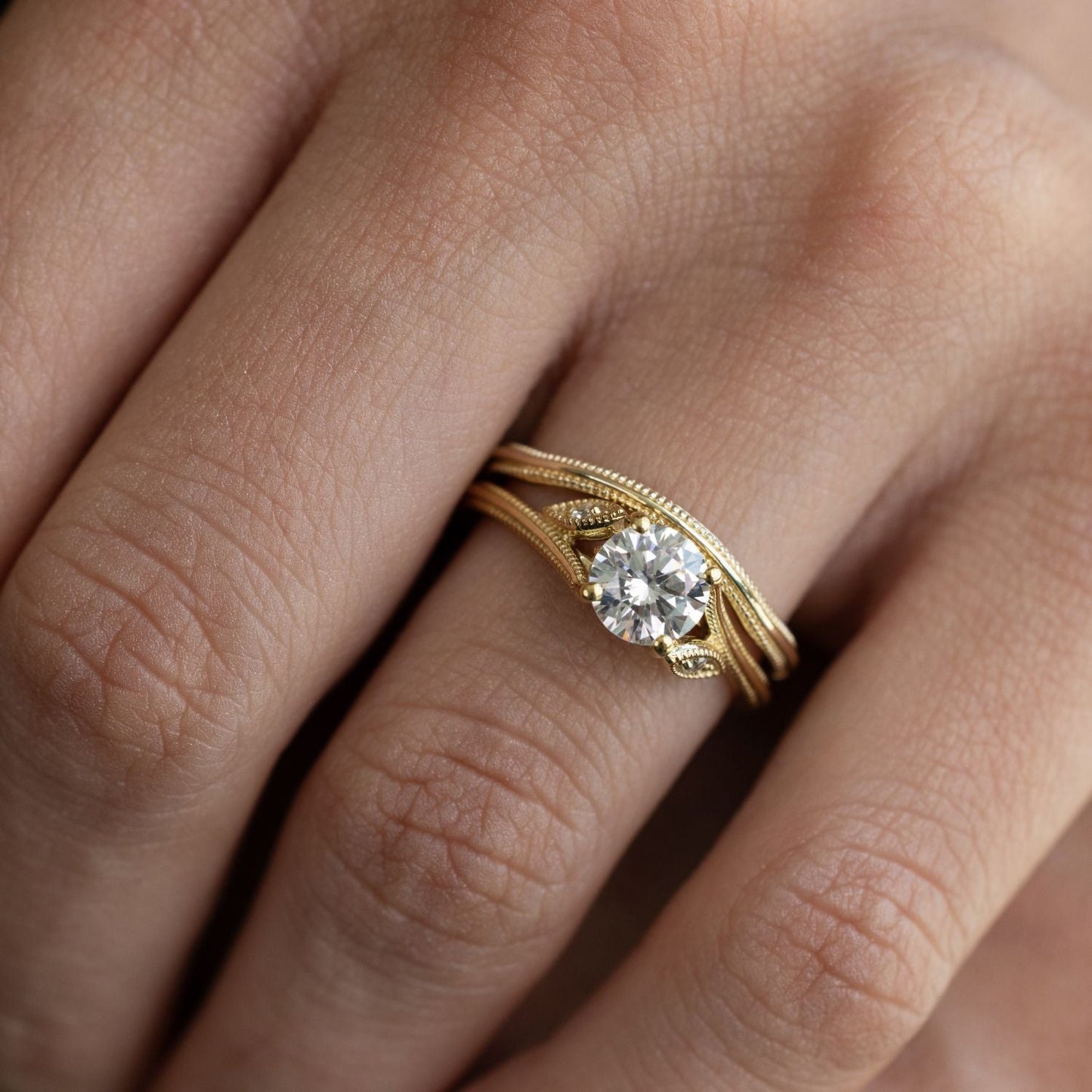1 CT Round Shaped Vintage Inspired-Milgrain Moissanite Diamond Engagement Ring