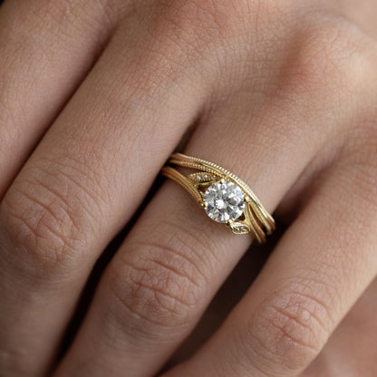 1 CT Round Shaped Vintage Inspired-Milgrain Moissanite Diamond Engagement Ring