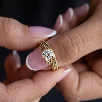 1 CT Round Shaped Vintage Inspired-Milgrain Moissanite Diamond Engagement Ring