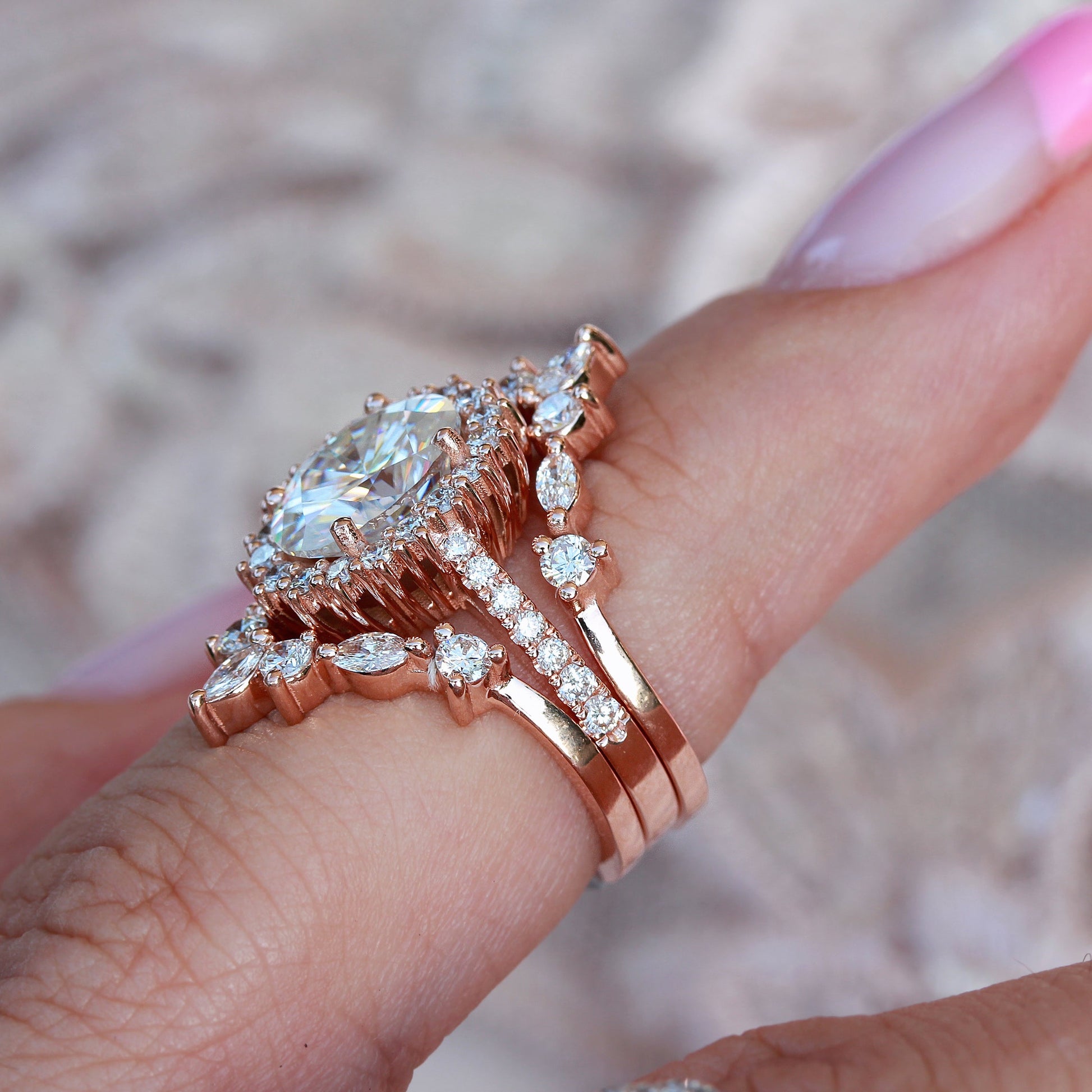 2.9 Carats Emerald Pave Styled Moissanite Engagement Ring