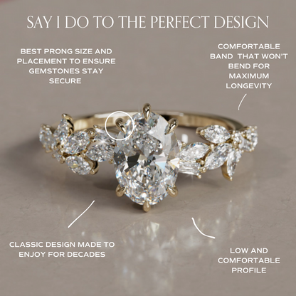 Marquise Shaped Three Stone Lab Grown Diamond Engagement Ring