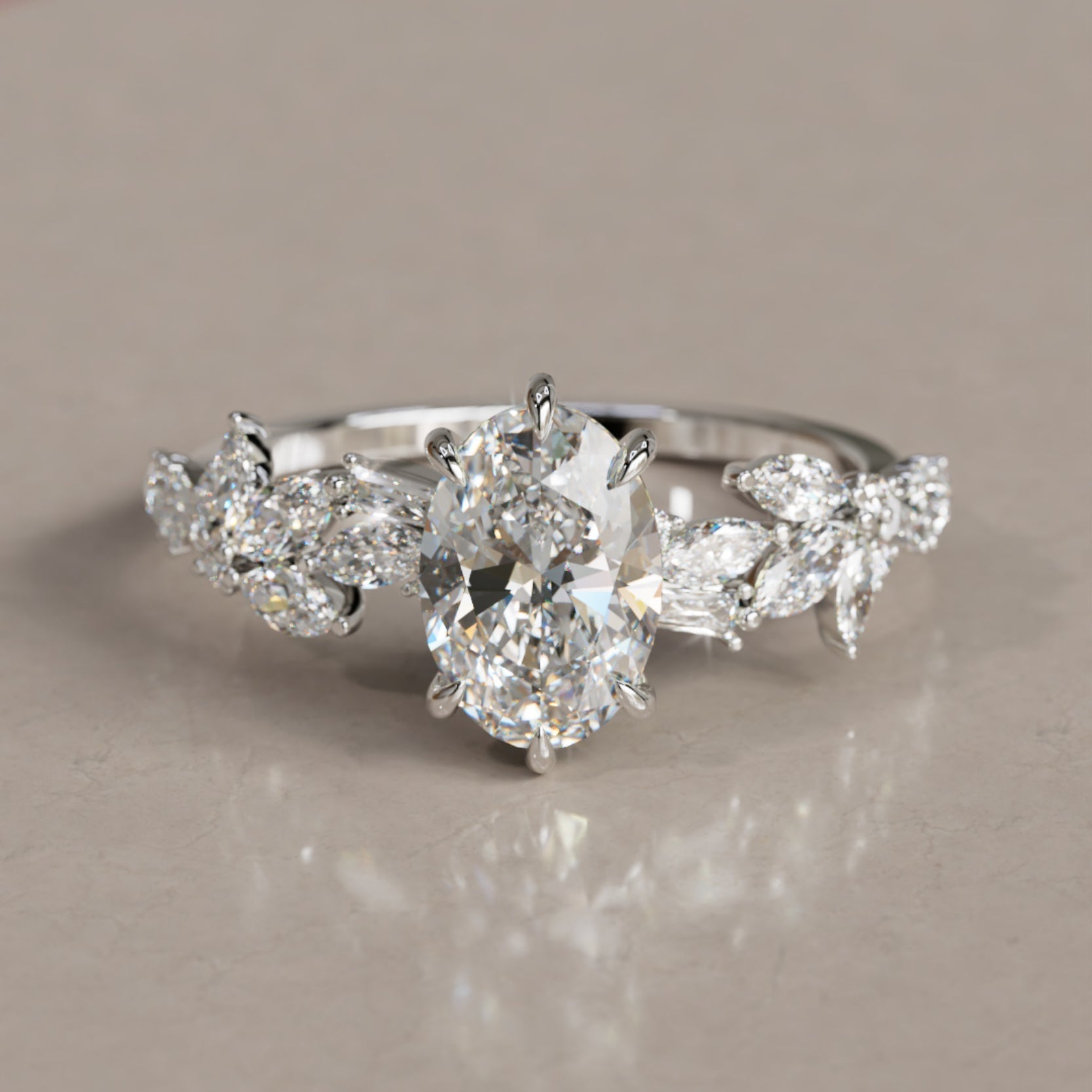 Marquise Shaped Three Stone Lab Grown Diamond Engagement Ring