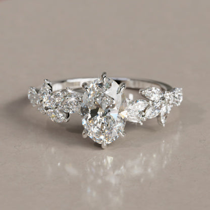 Marquise Shaped Three Stone Lab Grown Diamond Engagement Ring