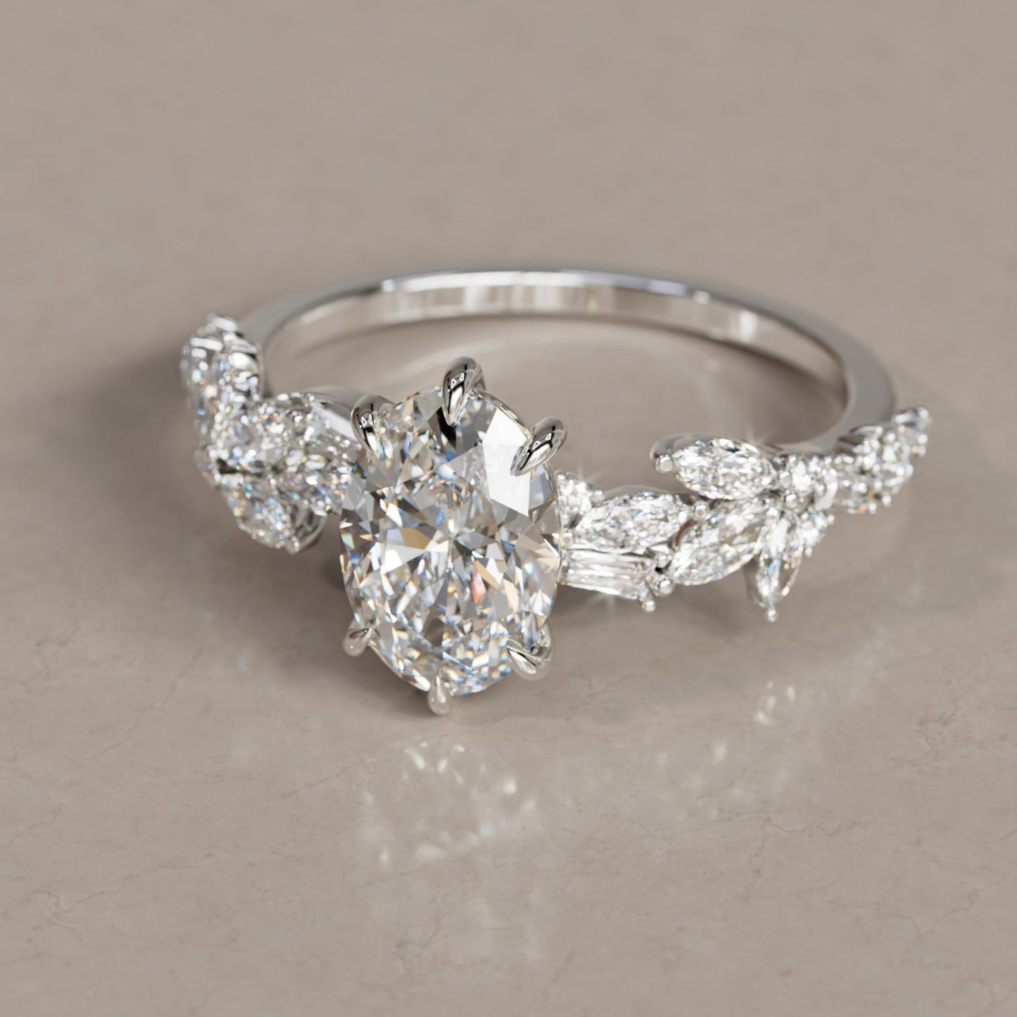 Marquise Shaped Three Stone Lab Grown Diamond Engagement Ring